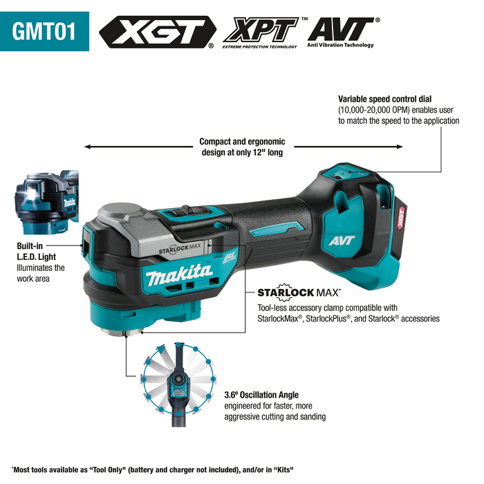 Makita GMT01Z 40V max XGT Brushless Cordless StarlockMax Oscillating Multi‑Tool (Tool Only)