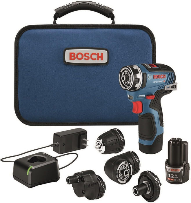 BOSCH GSR12V-300FCB22 12V Max EC Brushless Flexiclick 5-In-1 Drill/Driver System with (2) 2 Ah Batteries Starter-Kit
