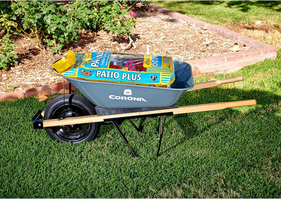 Corona WB1000 5 Cubic Foot Wheelbarrow in A Box Heavy Duty Garden Cart with 15 Inch Flat Free Tire for Outdoor Gardening, Yards, Planting