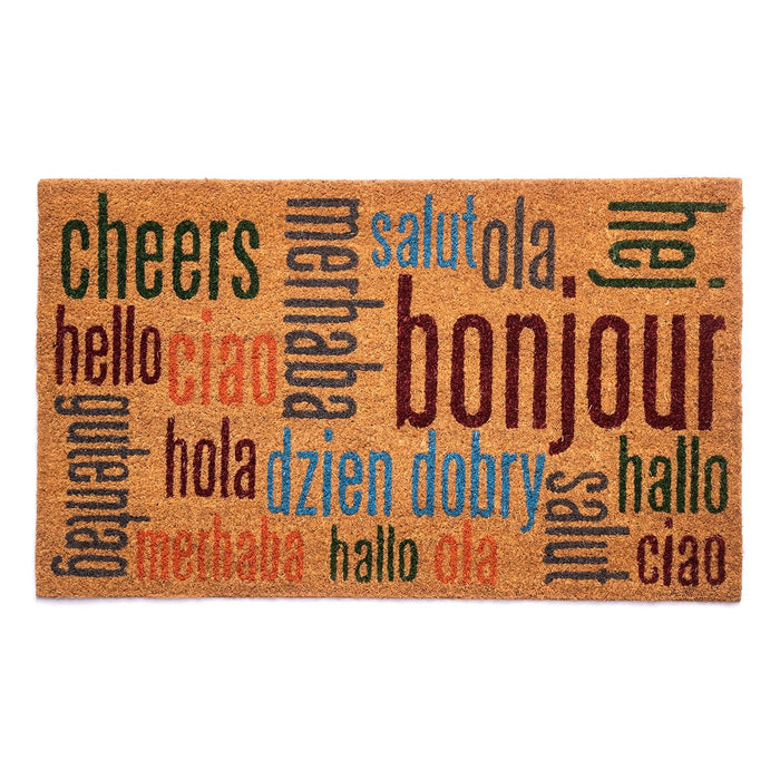 Notrax | C12S1830HW | Notrax Multi-Lingual Hello, Vinyl-Backed Natural Coir Doormat, Entry Mat for Indoor or Outdoor Use, 18"x30", C12 (C12S1830HW)
