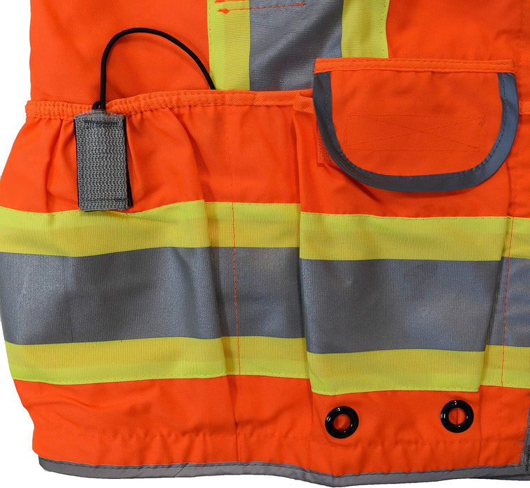 Radians SV55 Class 2 Heavy Woven Two Tone Engineer Vest with Padded Neck to Support Extra Weight in Cargo Pockets Large Orange