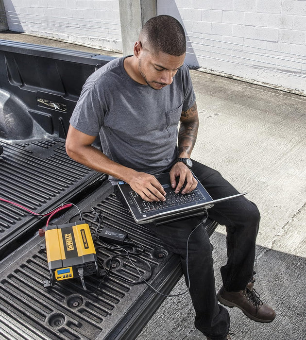 DEWALT DXAEPI1000 Power Inverter 1000W Car Converter with LCD Display: Dual 120V AC Outlets, 3.1A USB Ports, 12V DC Adapter, Battery Clamps