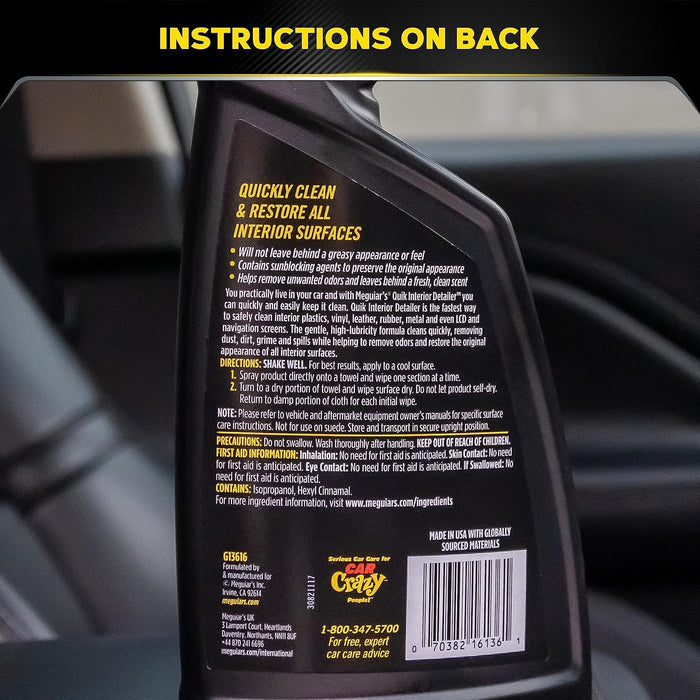Meguiar's G13616 Quik Interior Detailer, This Non-Greasy Formula Cleans and Protects All Interior Surfaces, Easy Cleaning and Interior Detailer, 16 Oz Spray