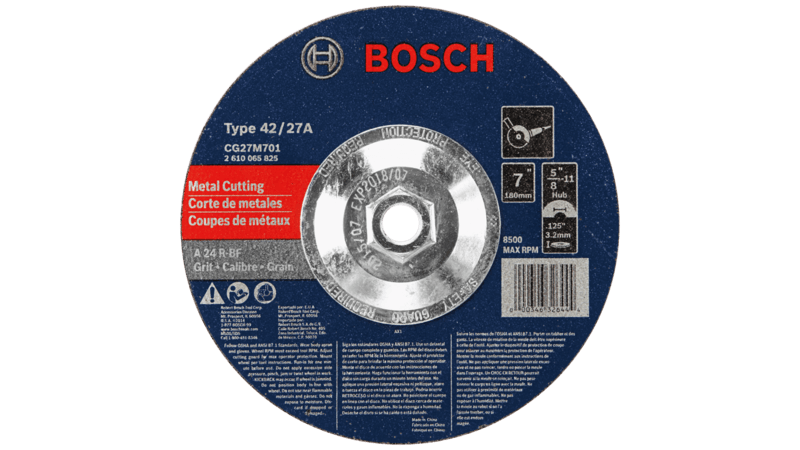 Bosch (CG27M701) 7 In. 1/8 In. 5/8-11 In. Arbor Type 27 24 Grit Light Grinding/Metal Cutting Abrasive Wheel