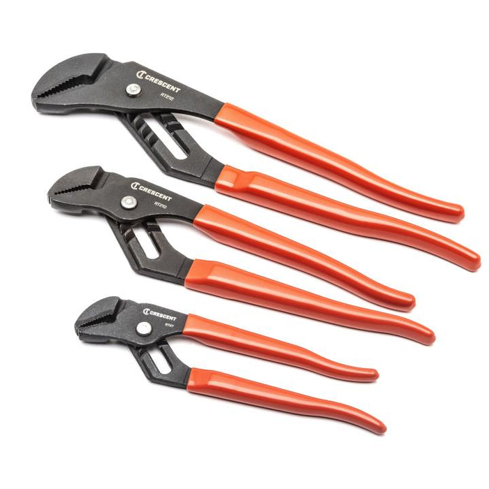 Crescent 3-Piece Straight Jaw Dipped Handle Tongue and Groove Plier Set 7", 10" & 12"