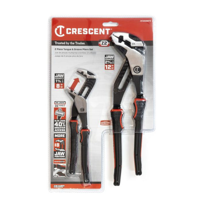 Crescent RTZ2CGSET2 2 Piece Z2 K9 Straight Jaw Dual Material Tongue and Groove Plier Set