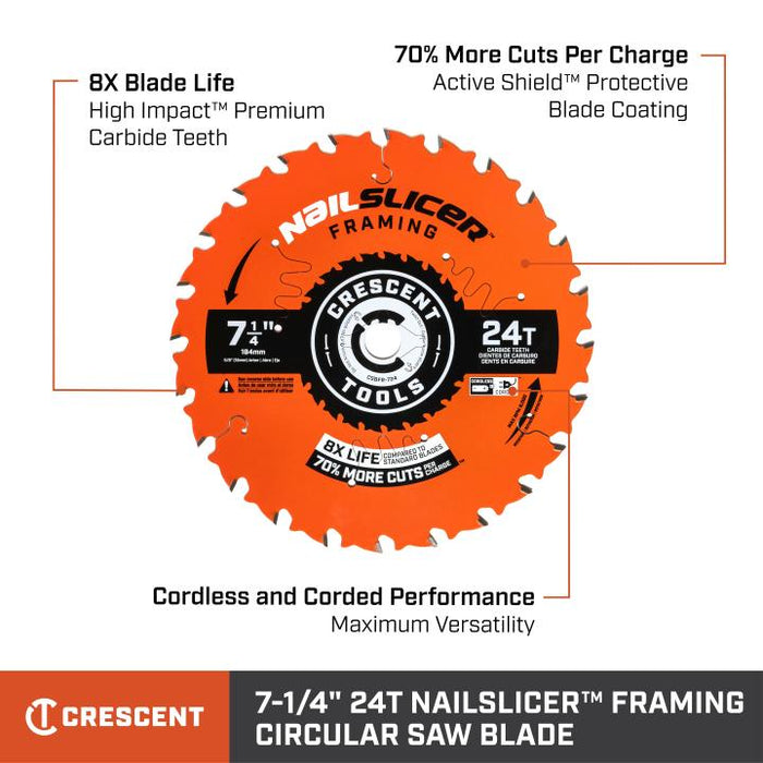 Crescent CSBFR-724 7-1/4" x 24-Tooth NailSlicer Framing Circular Saw Blade