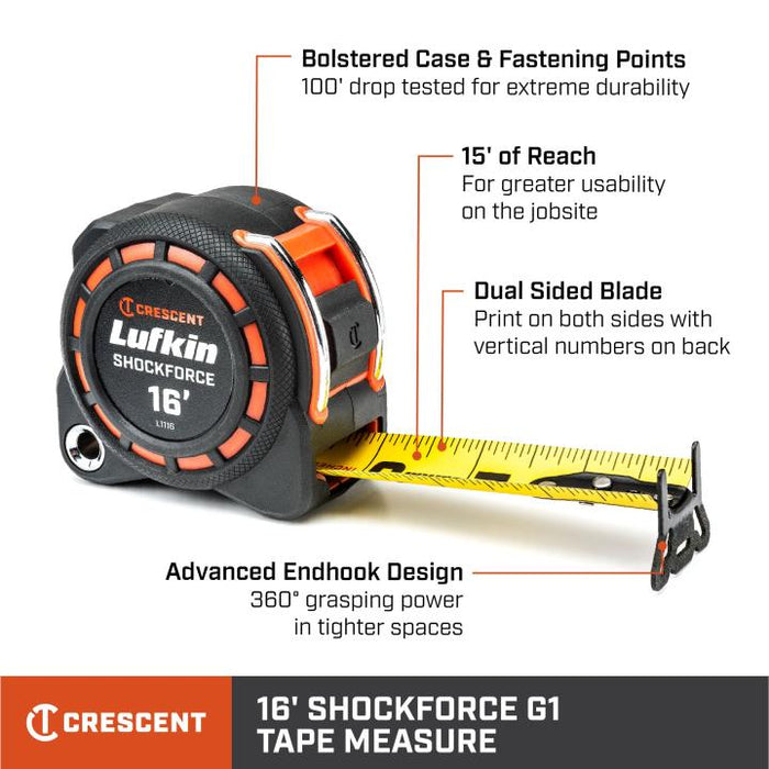 Crescent L1116-02 1-3/16" x 16' SHOCKFORCE G1 Dual Sided Tape Measure