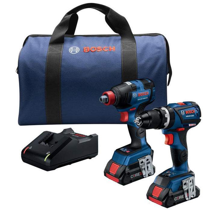 Bosch 18V 2-Tool Combo Kit with Connected-Ready Freak 1/4 In. and 1/2 In. Two-In-One Impact Driver, Connected-Ready Compact Tough 1/2 In. Hammer Drill/Driver and (2) CORE18V 4.0 Ah Compact Batteries