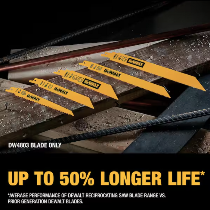 DEWALT DW4803BZ 9-Inch 6-TPI Taper-Back Bi-Metal Reciprocating Saw Blade (Pack of 100)