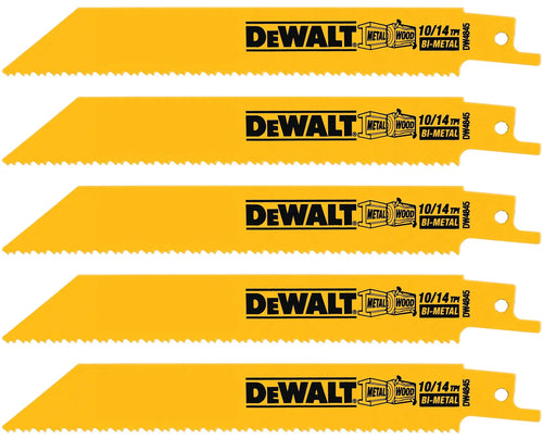 DEWALT DW4845 Reciprocating Saw Blades, Straight Back, 6-Inch, 10/14 TPI, Yellow (Pack of 5)