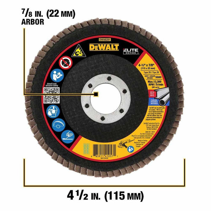 DEWALT DWA8281 60G T29 XP Ceramic Flap Disc, 4-1/2" x 7/8"