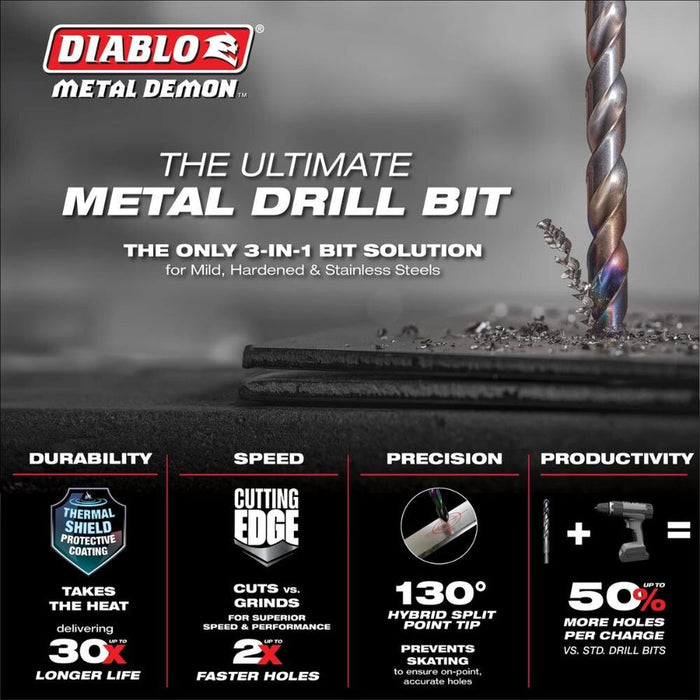 Diablo DMD116JB 1/16" Metal Demon Drill Bits for Mild, Hardened and Stainless Steels