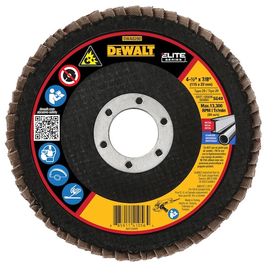 DEWALT (DWA8280) 4-1/2 In. X 7/8 In. 40G T29 XP Elite Ceramic Flap Disc