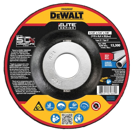 DEWALT DWA8909FH 4-1/2" x 1/4 x 5/8-11 XP Ceramic Fast Grind Wheel