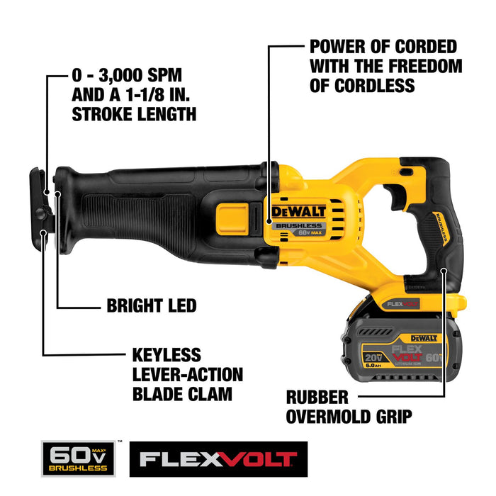 DeWALT 60V MAX FlexVolt Brushless Reciprocating Saw 2-Battery Kit