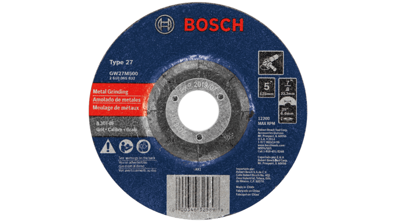 Bosch (GW27M500) 5 In. 1/4 In. 7/8 - 11 In. Arbor Type 27 30 Grit Grinding Abrasive Wheel