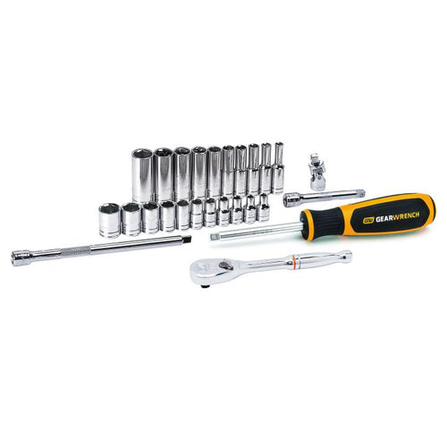 GEARWRENCH 26 Pc. 1/4" Drive 6 Pt. Standard Mechanics Tool Set, SAE - 80312DD