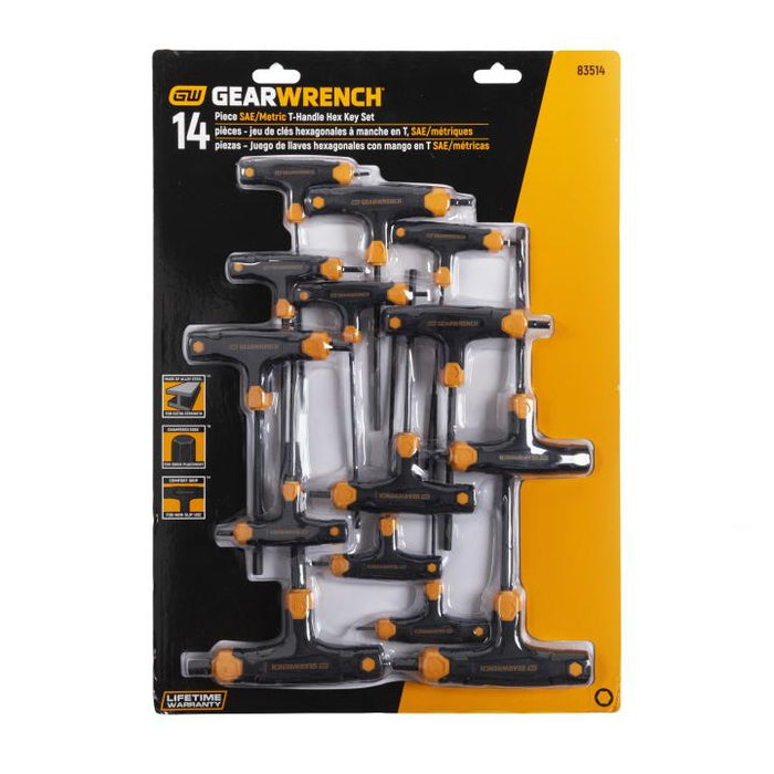 GEARWRENCH 83514 14 Piece SAE/Metric T-Handle Hex Key Set