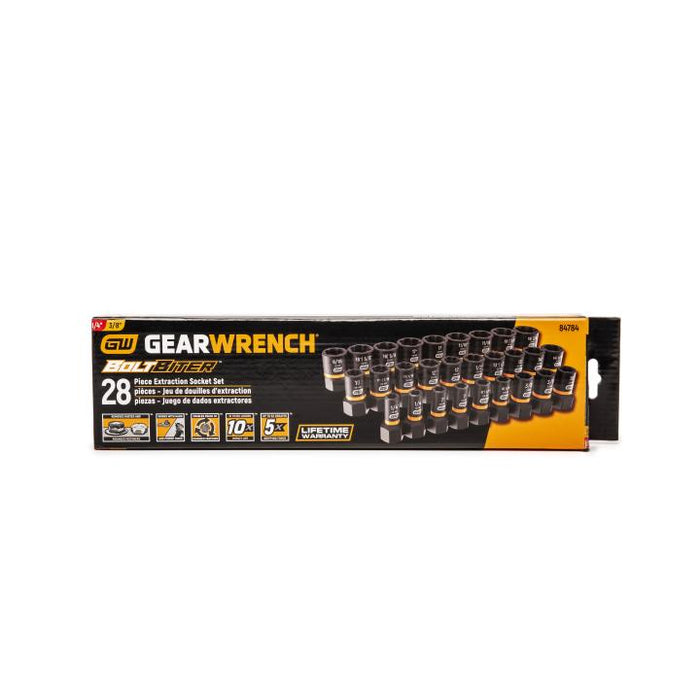 GEARWRENCH 84784 28 Pc. 1/4" & 3/8" Drive Bolt Biter Impact Extraction Socket Set
