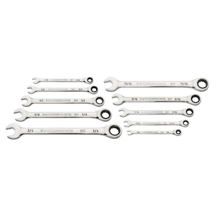 GEARWRENCH 86958 10 Piece 90-Tooth 12 Point SAE Combination Ratcheting Wrench Set