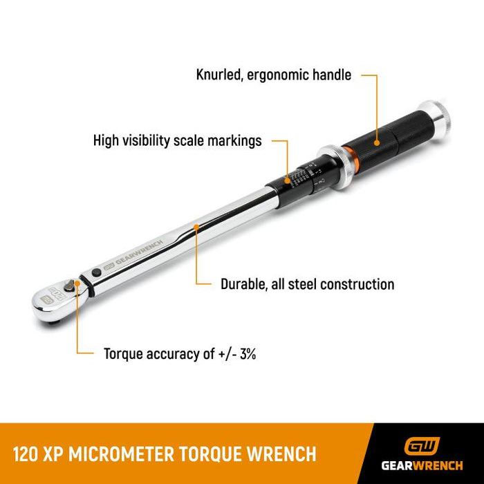 GEARWRENCH 85176 3/8" Drive 120XP Micrometer Torque Wrench 10-100 ft/lbs.