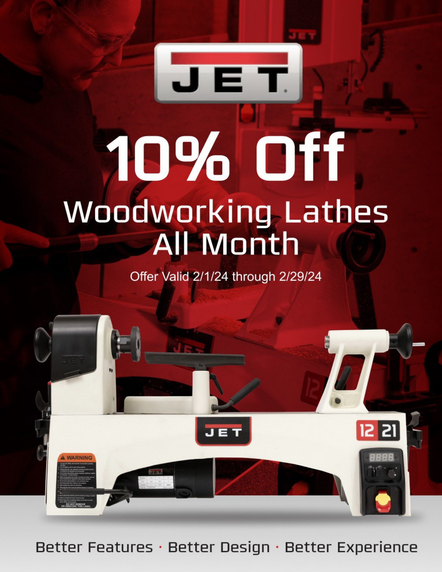 10% Off JET®️ Woodworking Lathes