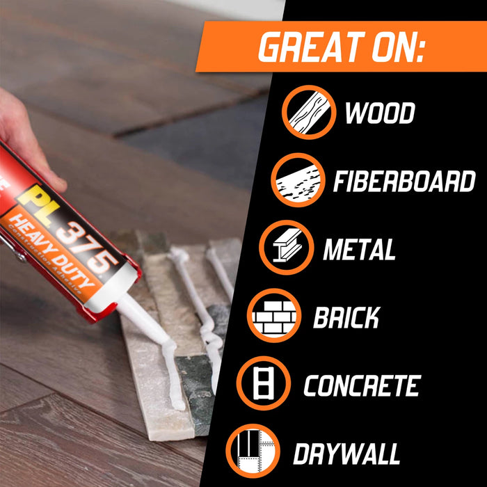 Loctite PL375 VOC Heavy Duty Construction Adhesive, Versatile Construction Glue for Wood, Fiberboard, Drywall & More, 10 fl oz Cartridge (Pack of 1)