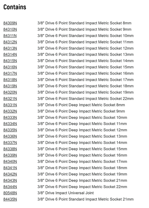 29 Pc. 3/8" Drive 6 Point Metric Standard/Deep Impact Socket Set