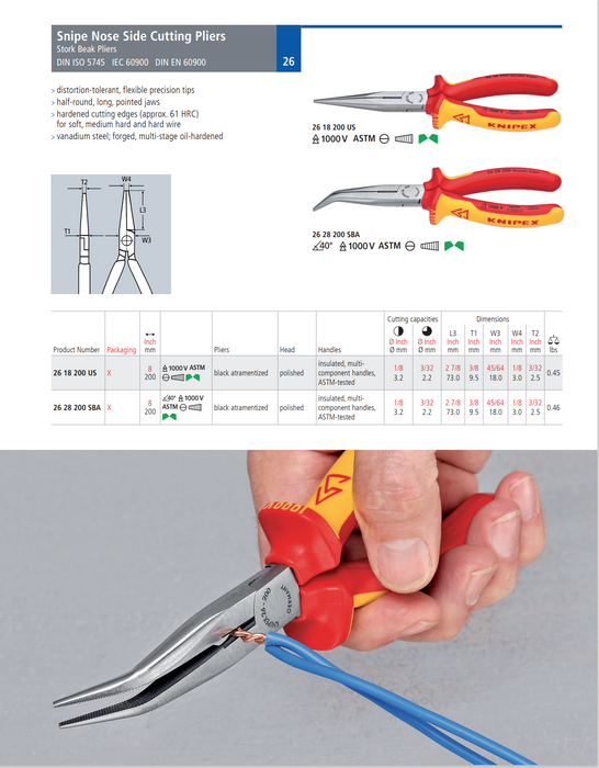 KNIPEX 8" Long Nose Pliers with Cutter-1000V Insulated
