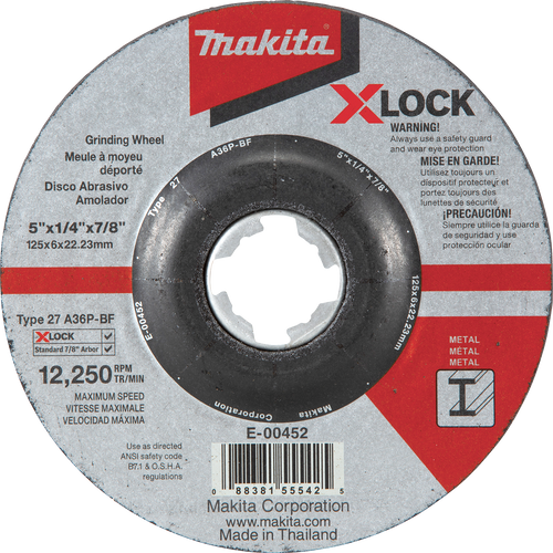 Makita E-00452 X-Lock 5" x 1/4" x 7/8" Type 27 General Purpose 36 Grit Metal Abrasive Grinding Wheel