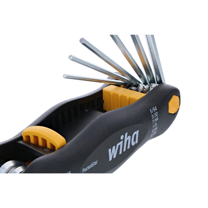 Wiha 35197 Inch Pocket Star Fold Up Key Set with Large Ergo Handle, 9-Piece