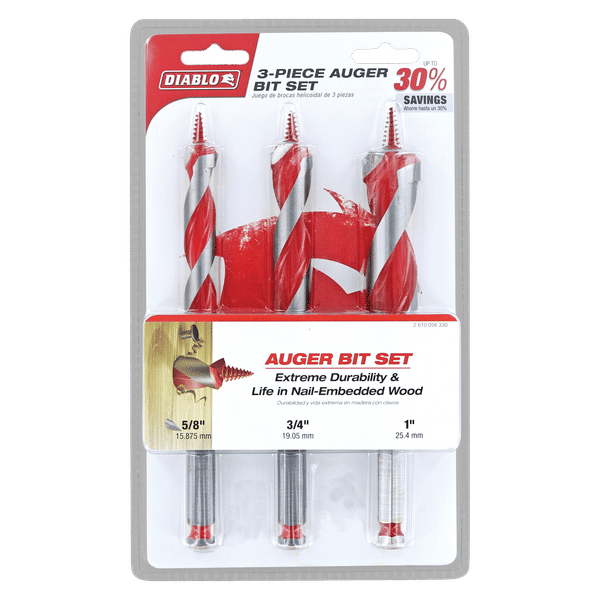 Diablo DAG1900-S3 Auger Bit Set for Wood & Nail-Embedded Wood (Pack of 3)