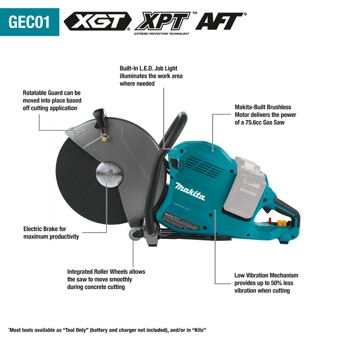 Makita 80V Max (40V Max X2) XGT Brushless 14 In. Power Cutter Kit with 4 Batteries, AFT, Electric Brake