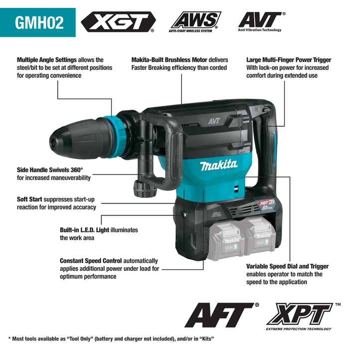 Makita 80V Max (40V Max X2) XGT Brushless 28 lb. AVT Demolition Hammer Kit, accepts SDS-MAX bits, AWS Capable