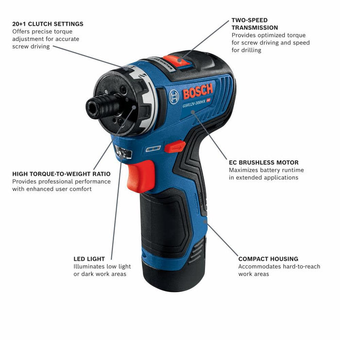 BOSCH 12V Max 1/4 In. Hex Two-Speed Screwdriver Kit