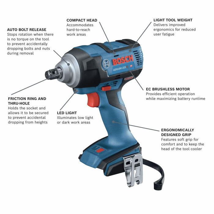 Bosch 18V EC 1/2in Impact Wrench Friction Ring & Thru-Hole (Bare Tool)