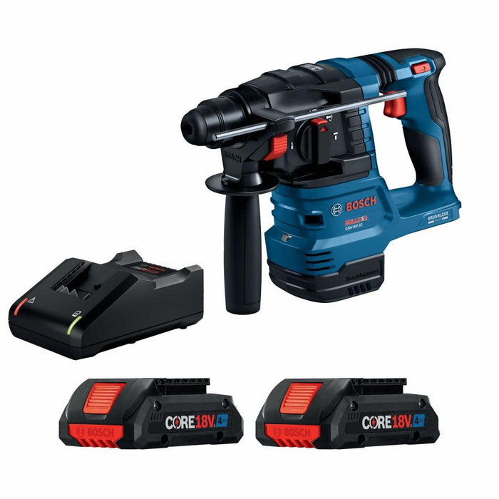 Bosch 18V SDS-Plus Bulldog 3/4 In. Rotary Hammer Kit with 2ct CORE18 4Ah Advanced Power Batteries