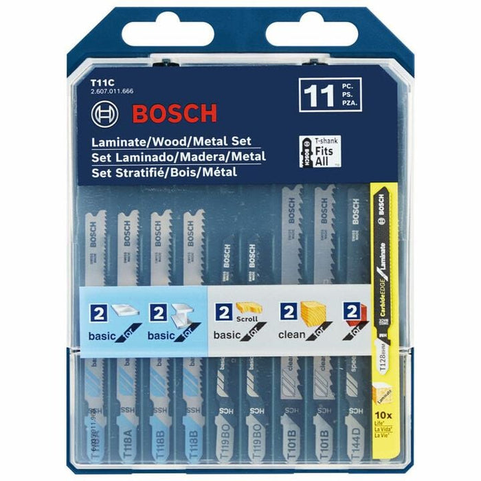 Bosch T11C 11 pc. Laminate/Wood/Metal T-Shank Jig Saw Blade Set