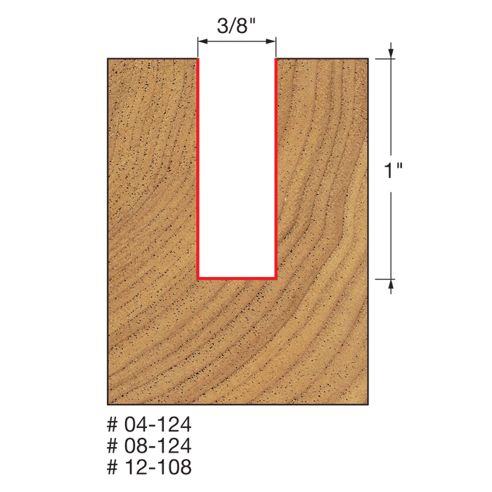 Freud 04-124 3/8" Diameter Double Flute Straight Bit with 1/4" Shank