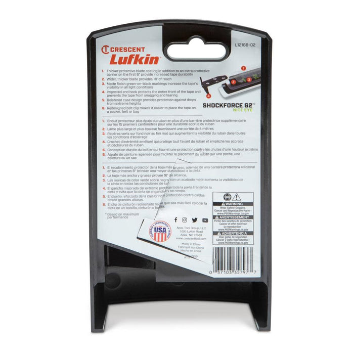 Crescent Shockforce Nite Eye G2 Tape Measure 1-1/4in x 16'L1216B-02