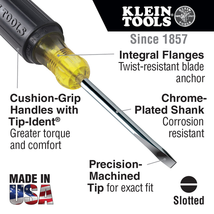 Klein Tools 601-4 3/16-Inch Cabinet Screwdriver, 4-Inch Round Shank