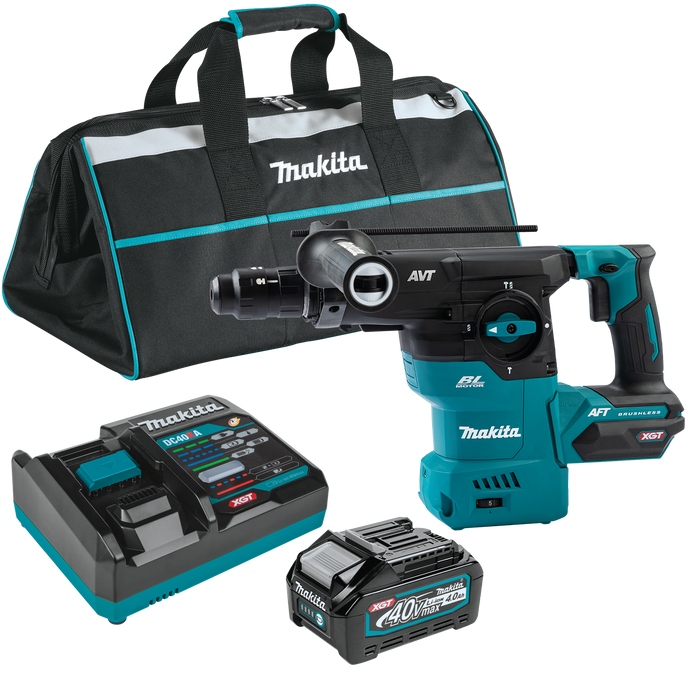 Makita GRH09M1 40V max XGT Brushless Cordless 1‑3/16" SDS‑PLUS AVT Rotary Hammer Kit, with Interchangeable Chuck, AWS Capable (4.0Ah)