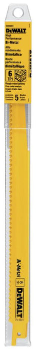 DEWALT DW4804 Taper Back Bi-Metal Reciprocating Saw Blade, 6 TPI, 12"