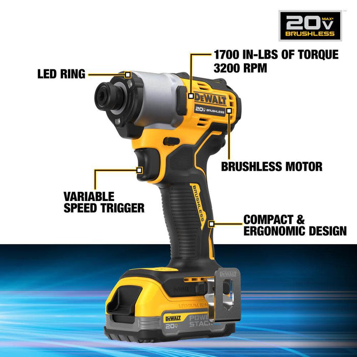 DeWALT 20V MAX Impact Driver Kit with PowerStack Battery