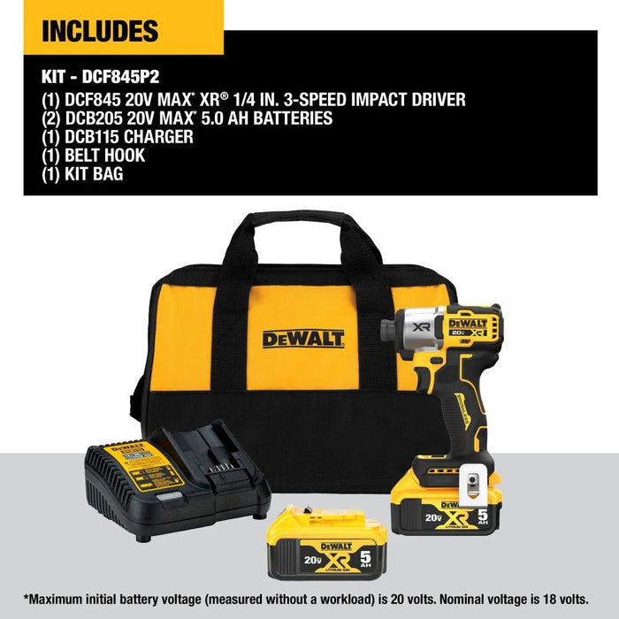 DeWALT 20V DCF845P2 MAX XR 1/4 In. Impact Driver Kit