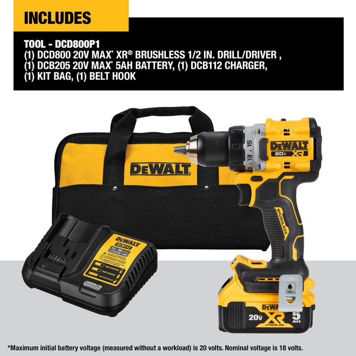 DeWALT 20V DCD800P1 MAX XR Brushless Cordless 1/2 In. Drill/Driver Kit