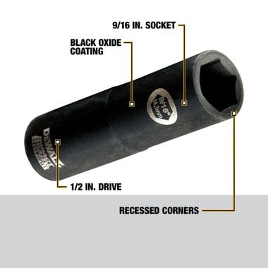DEWALT DW22872 9/16-Inch IMPACT READY Deep Socket for 1/2-Inch Drive