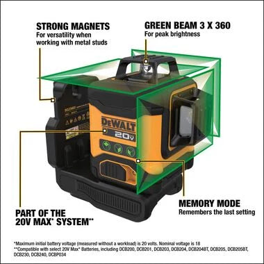 DEWALT ATOMIC 20V 3 x 360 Line Laser (Bare Tool)