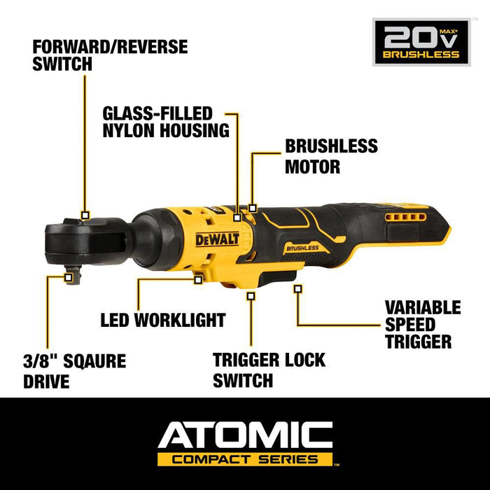 DeWALT ATOMIC 20V MAX Brushless 3/8 In. Ratchet (Bare Tool)